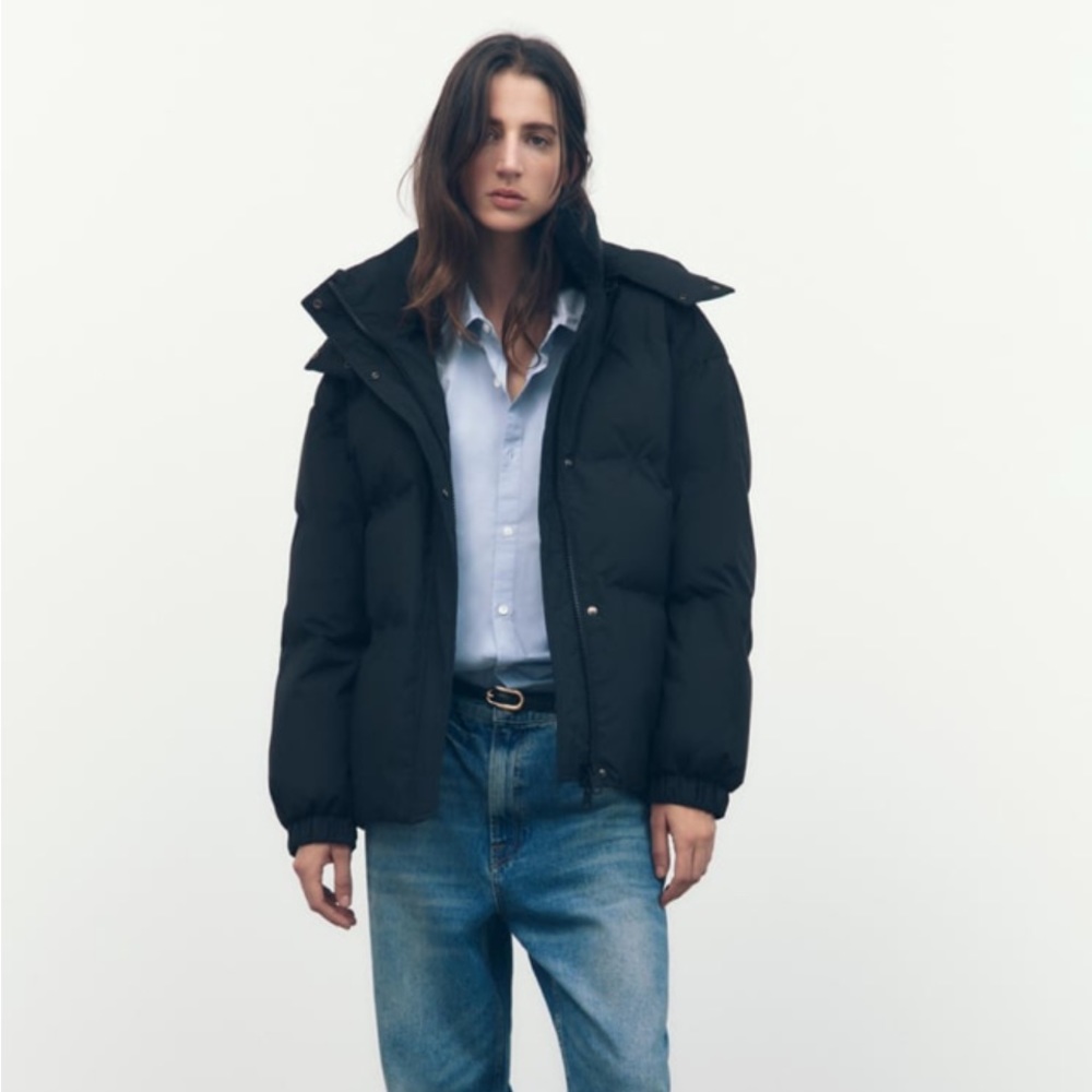 ZARA Water Repellent Puffer Jacket Color-Black Size-XL NWT